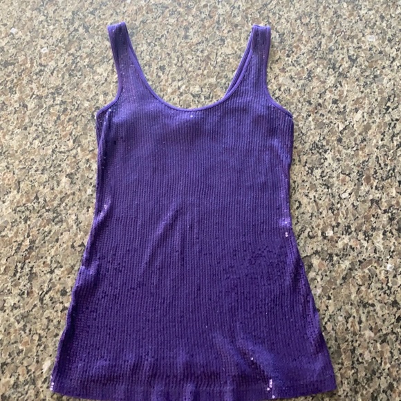 EXPRESS SZ S Sexy Basic Tank - Purple sequin front and cotton back. - Picture 2 of 3
